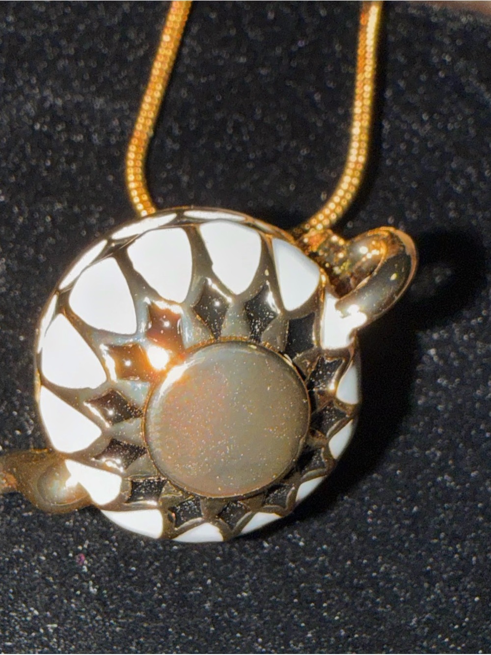 Gold and White Teapot Pendant Necklace 36” Adjustable Locket - Picture 12 of 12